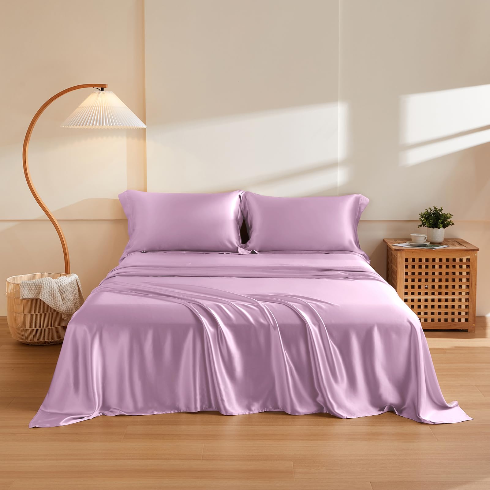 Queen Size 4-Piece Sheet Set 14 Momme Exclusive Mulberry Silk Bed Set Fits 14-18 Deep Pocket Mulberry Silk