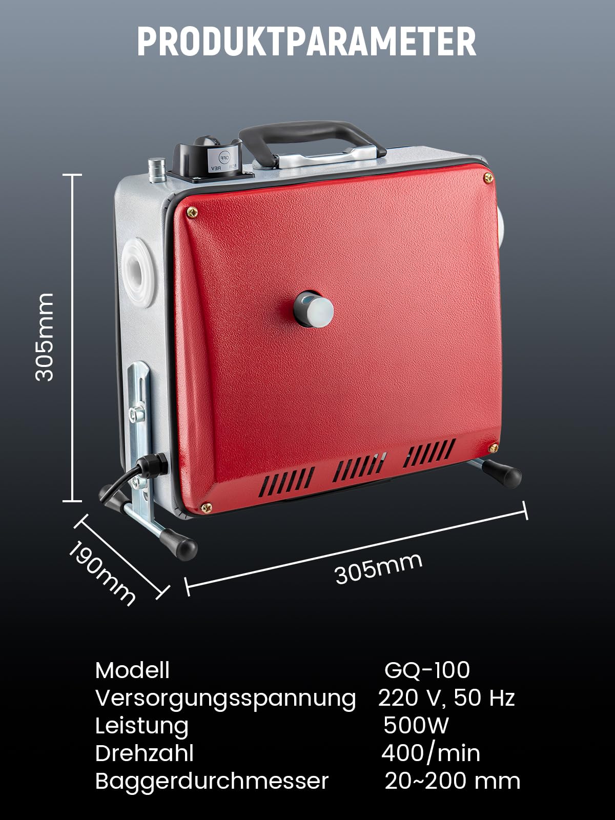 Trintion 500W Elektrischer Abflussreiniger für Rohre von 20–200 mm
