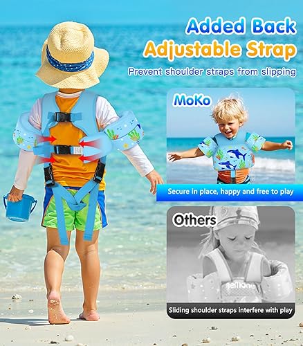 Miniatura 2 de MoKo Chaleco de natación para niños de 15-30-50-66 libras, flotadores de brazos de charco de dibujos animados con correa de entrepierna, flotadores