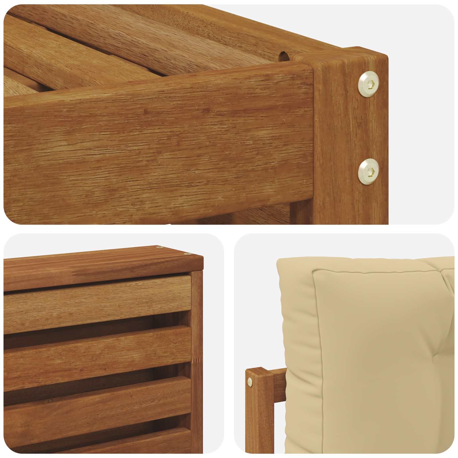 vidaXL Zestawy sof 7 pcs Naturalny i Beżowy Lite Drewno Akacji, Ogród, Wygodny zestaw wypoczynkowy, Siedzenie na zewnątrz, Patio, Nowoczesny taras, Meble wygodne