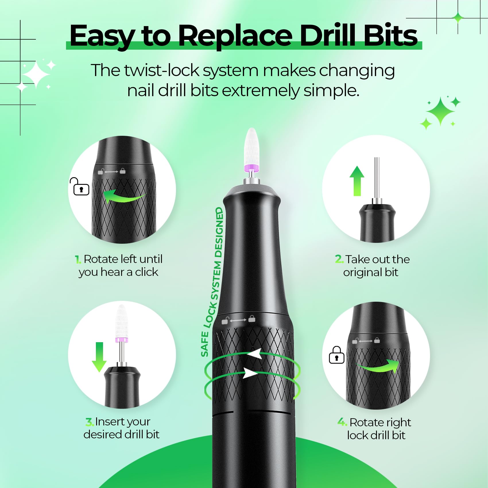 JOSGLOI Perceuse à ongles électrique professionnelle : kit de lime à ongles électrique 40 000 tr/min, lime à ongles avec écran LCD pour ongles en gel acrylique, manucure, pédicure, polissage, meuleuse