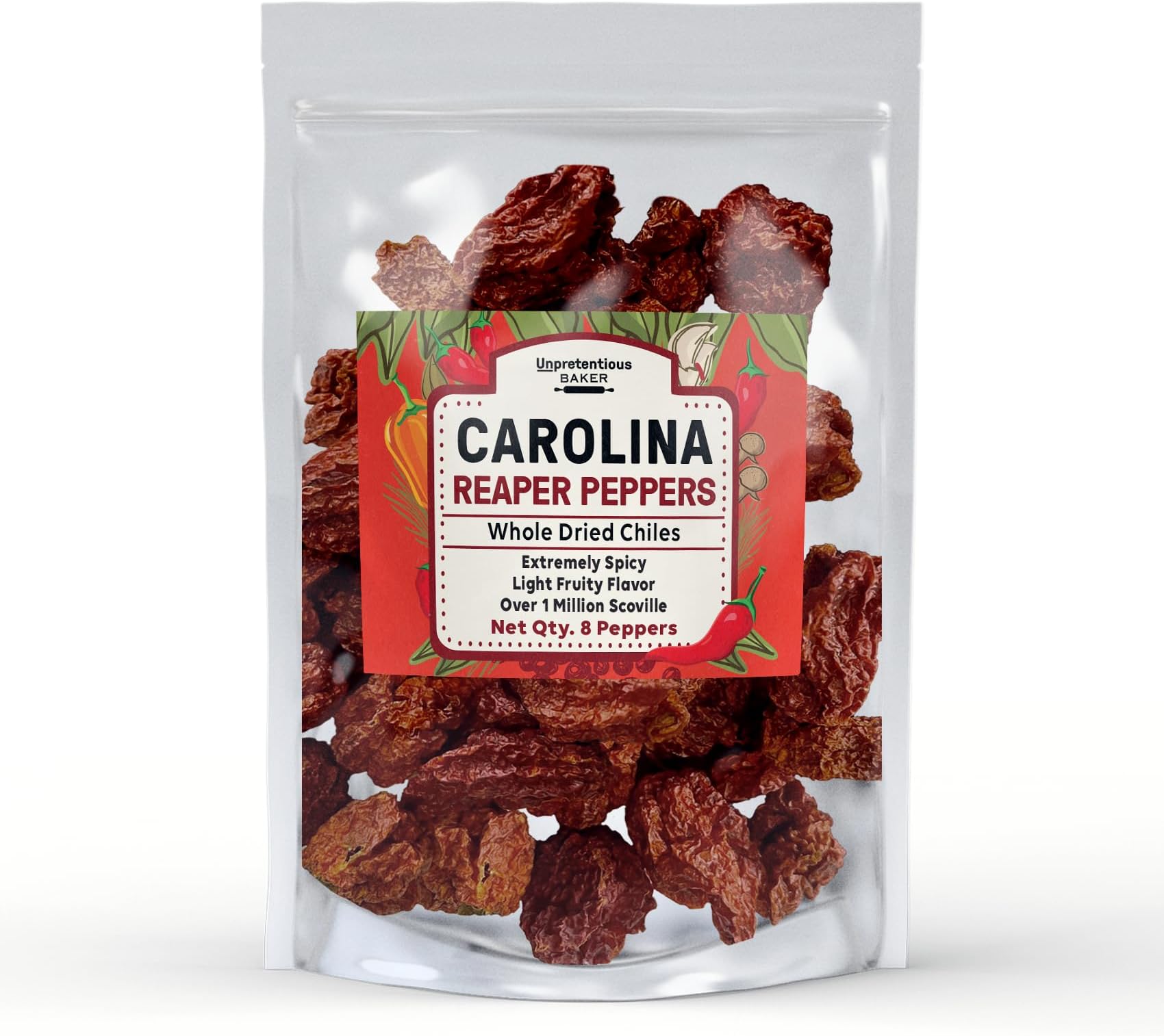 Whole Dried Carolina Reaper Chiles, 8 Count, Extremely Spicy Chiles, Hot Sauce