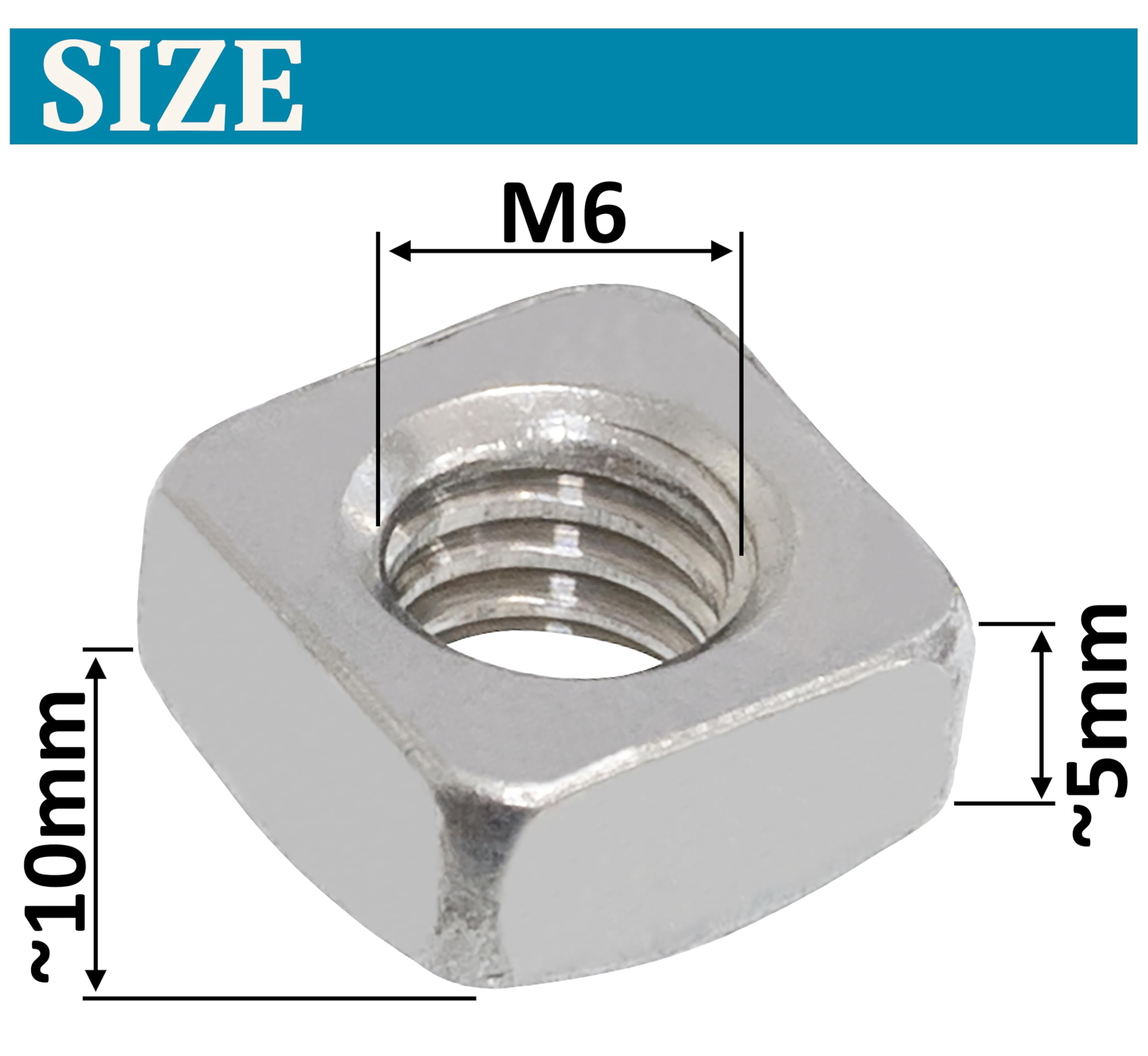 AERZETIX - Set di 30 dadi quadrati smussati M6 inossidabili A2 | per progetti di assemblaggio, modellismo, fissaggio e fai da te