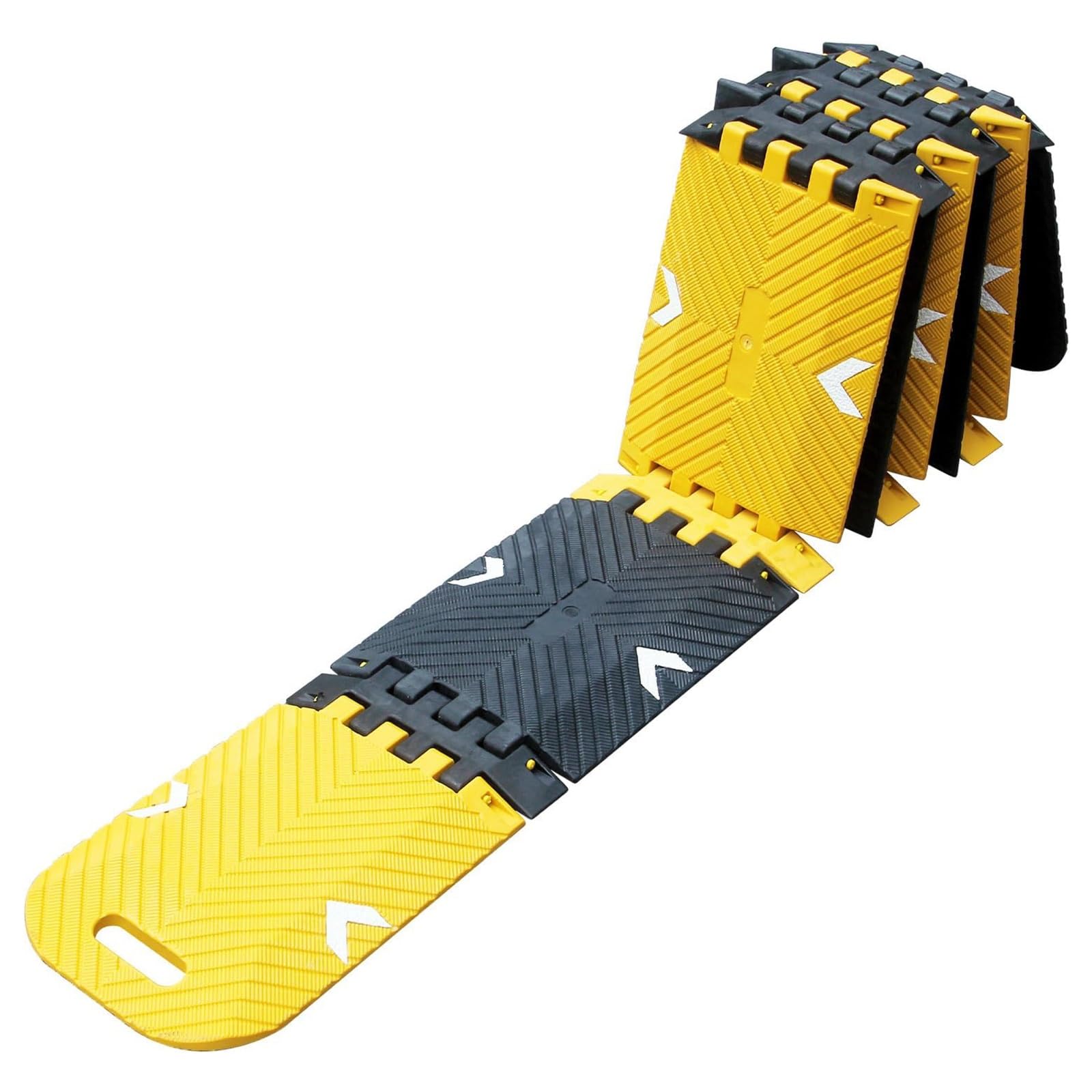 Badenes para Garaje Plegable, Reductor de Velocidad Portátil, 300x25x2,5cm, PU Resistente, Amarillo-negro Reflectante Antideslizante, para Aparcamiento en Garaje