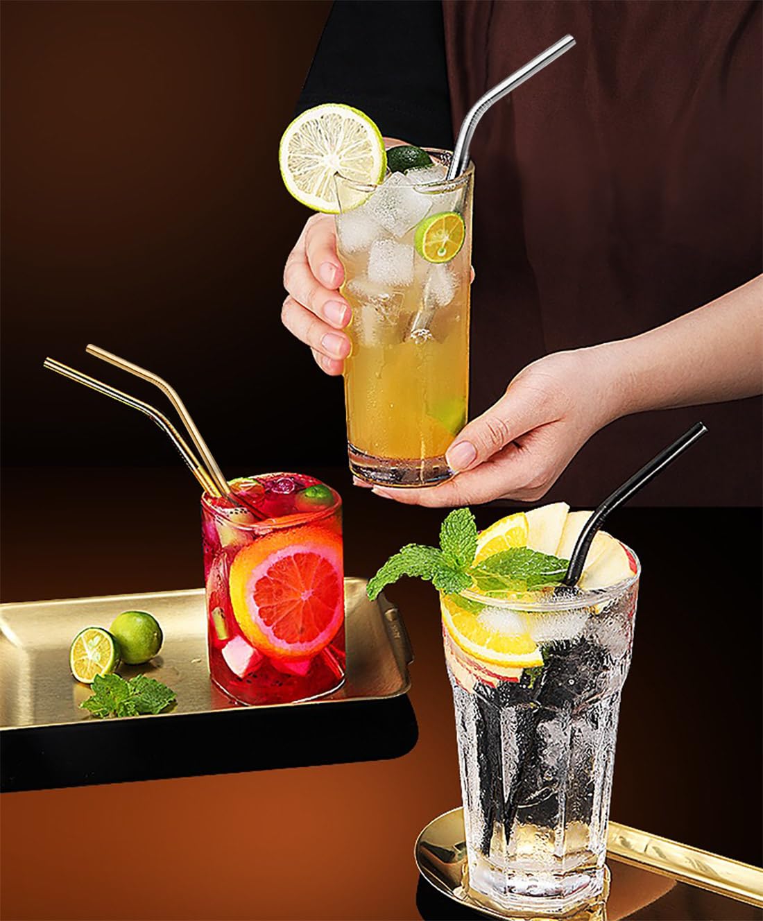 20 Courtes Paille Inox, Pailles Réutilisables Avec 2 Brosses De