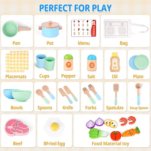 Miniatura 4 de Juego de comida de madera para niños, accesorios de cocina de juguete, juguetes de juego de simulación para niños pequeños, juego de cocina para