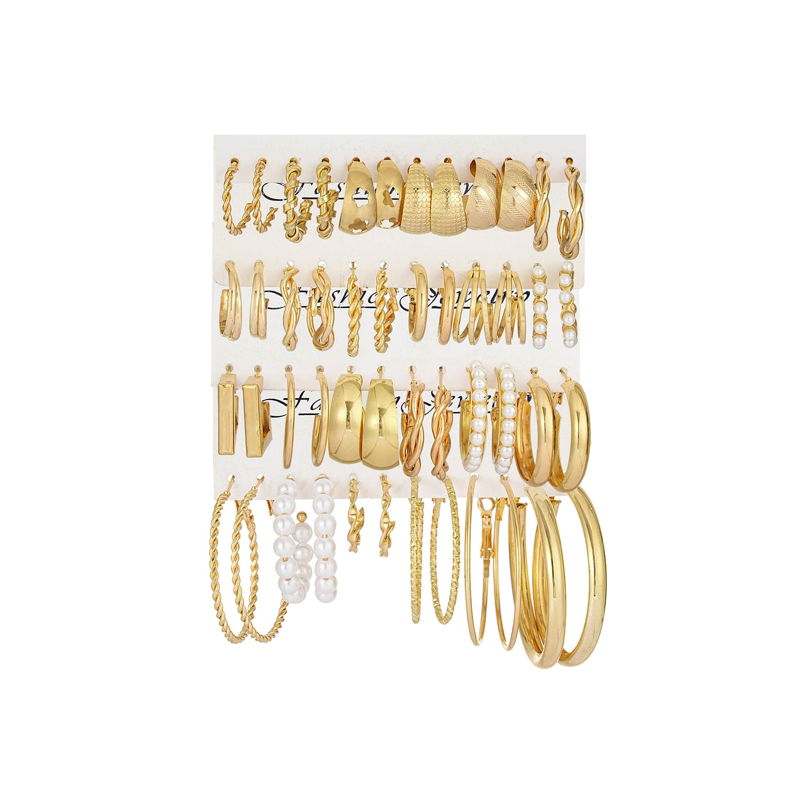 24 Pairs Chunky Gold Hoop Earrings Set for Women Hypoallergenic Fashion Statement Hoops Earrings Pack Assorted Small Big