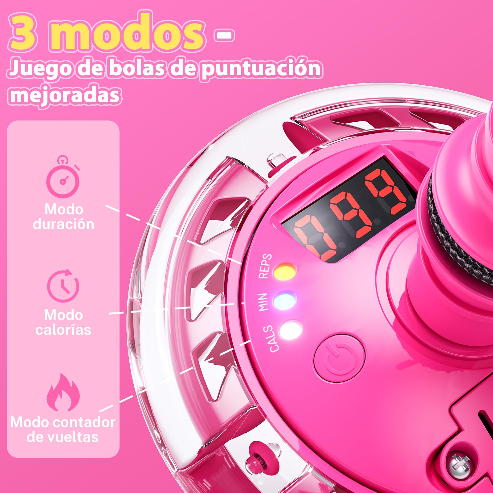 Jofuni Bola de Salto Tobillo Niña, Regalo Juguete Niñas 5 6 7 8 9 Años, Plegable a Pilas Bola con Contador, Temporizador y Calculadora de Calorías (Rosa) — view 4