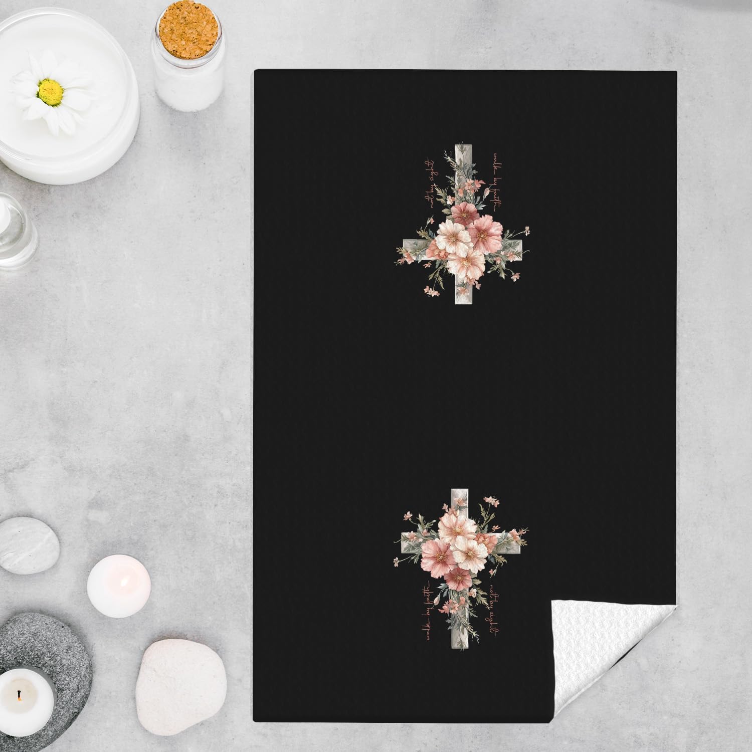 Floral Cross Christian Kitchen Towels, Christian Gifts for Women Dish Tea Towels for Kitchen Decor, Religious Faith Based Gifts Decorative Hand Towel for Bathroom, 16x24 Inches - Image 2