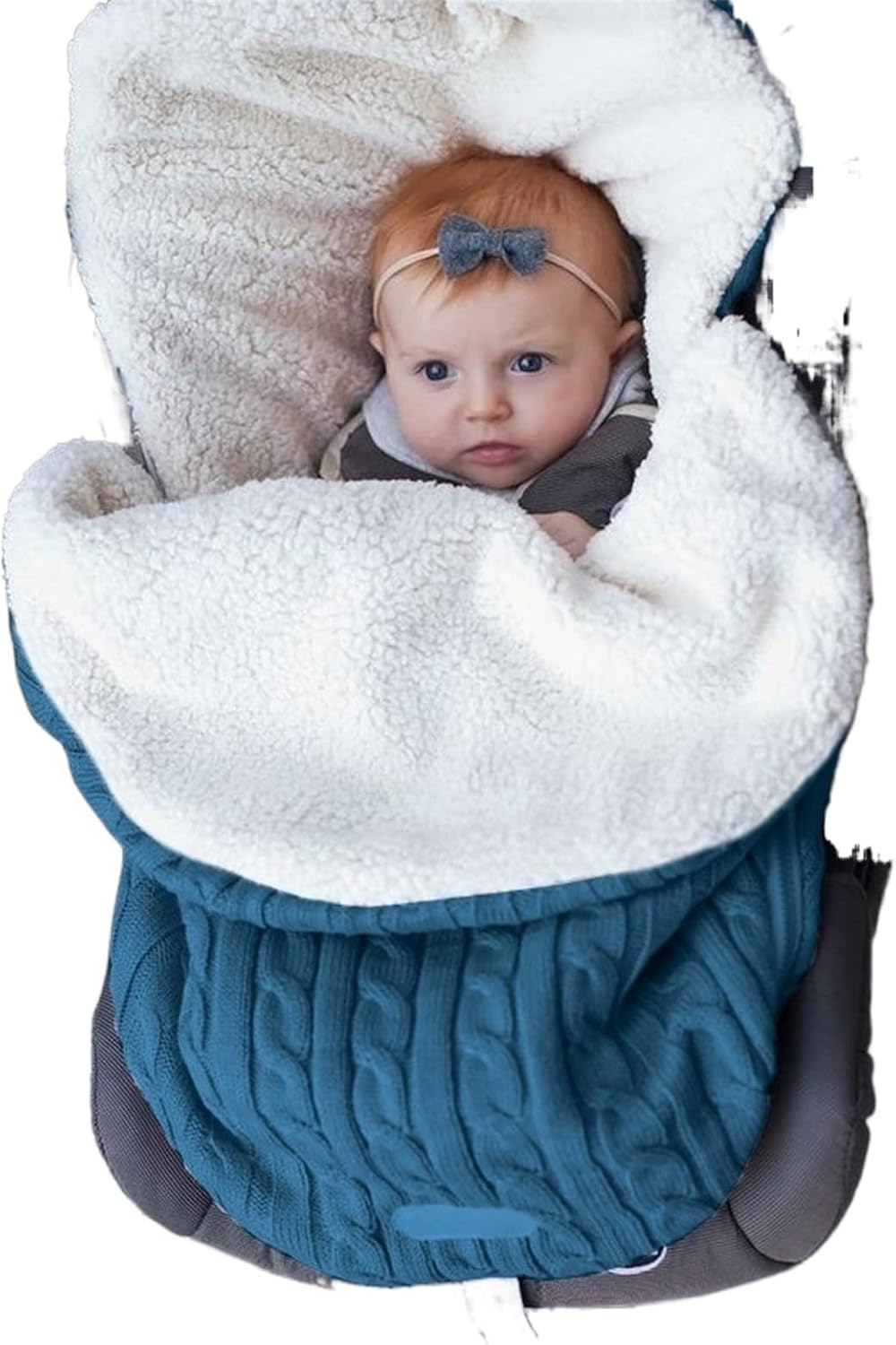 Baby Sleeping Bag fits Infant Newborn,Warm Baby Sleeping Bag,Winter Newborn Knit Wool Swaddling Blanket Kid Sleepsack Footmuff Stroller Knitted Sleep Nest Sack (Lake Blue, One Size)