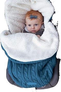 Baby Sleeping Bag fits Infant Newborn,Warm Baby Sleeping Bag,Winter Newborn Knit Wool Swaddling Blanket Kid Sleepsack Footmuff Stroller Knitted Sleep Nest Sack Lake Blue, One Size