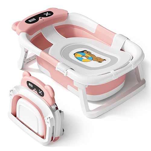 Vista 59 de AVIDOR Bañera para bebé, bañera plegable para recién nacidos a niños pequeños, bañera esencial duradera, bañera portátil de viaje con cojín suave