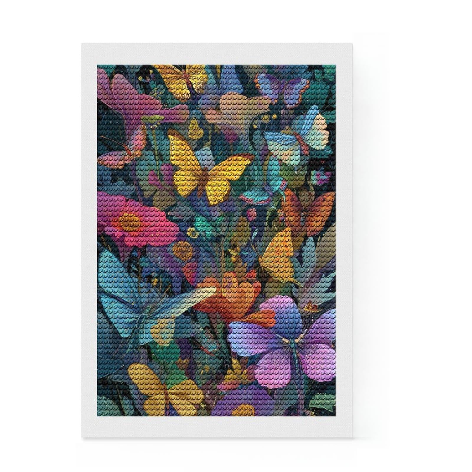 Junmoney Vibrant Butterfly Garden Full Drill Diamond Painting Kit 8"x12", for Adults, Mindful Craft Activity, Bedroom Decor, Festive Craft Gift