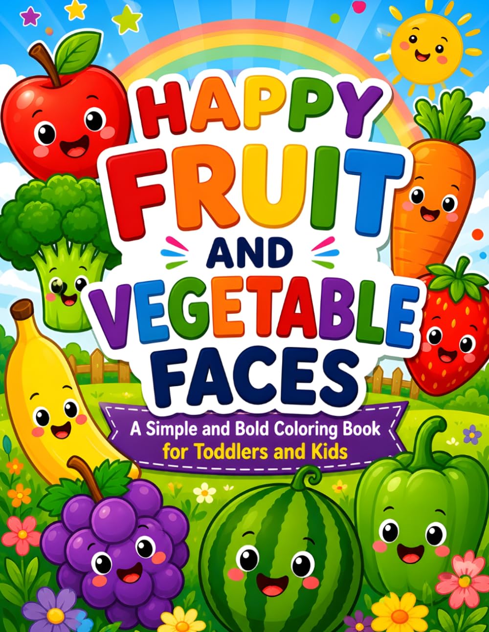Happy Fruit and Vegetable Faces: A Simple and Bold Coloring Book for Toddlers and Kids Ages 2-4