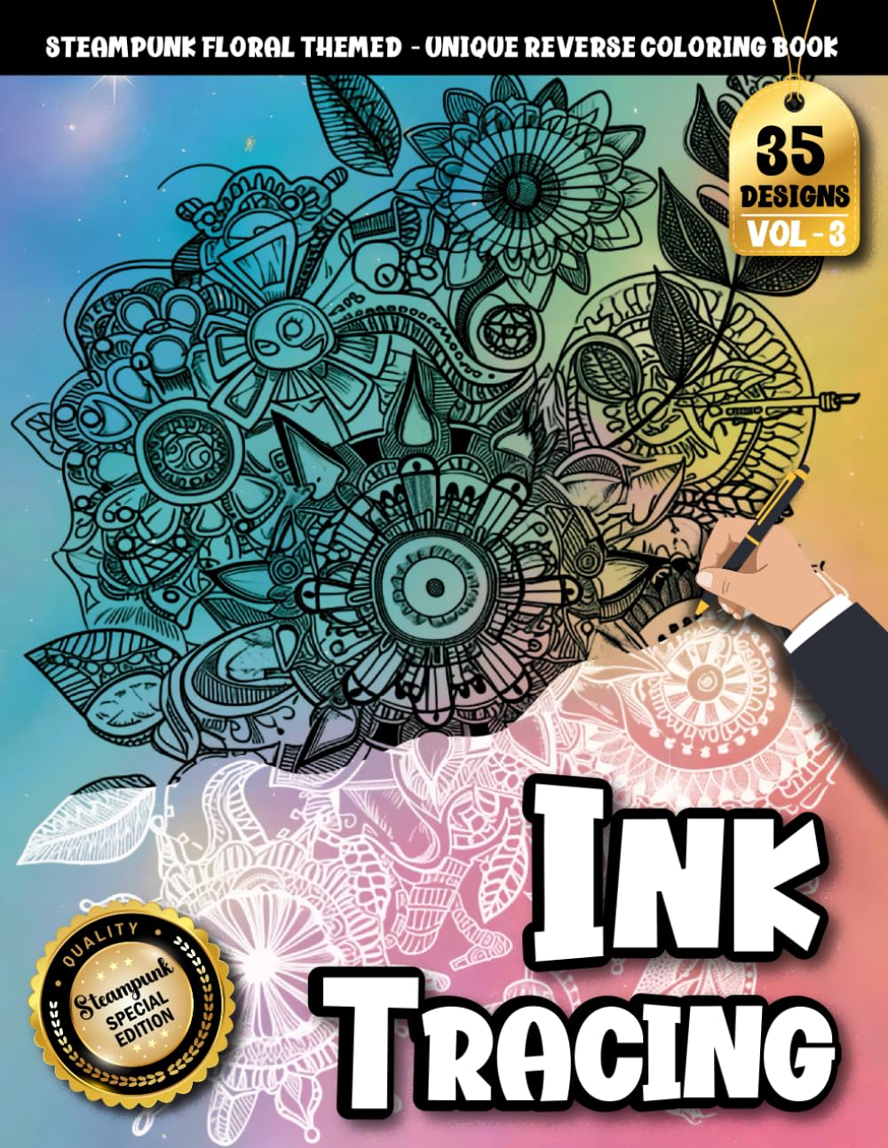 Ink Tracing Book For Adults: Steampunk Flower tracing Journey: A Outline and Reverse coloring book for Adults Seeking Stress Relief (Steampunk Floral Tracing Series)