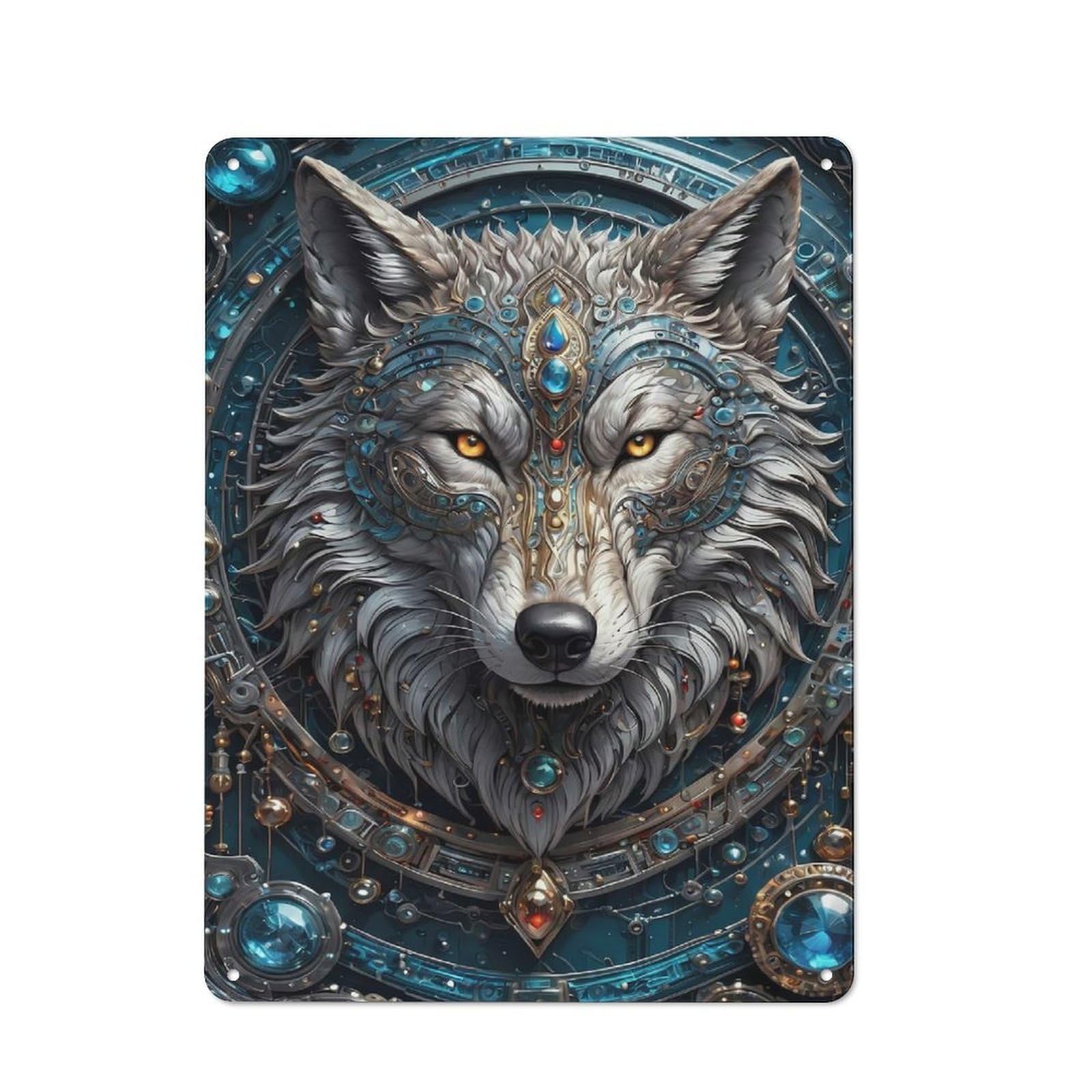 Junmoney Style-1 Industrial Metal Sign With Emerald King Wolf Design 40X30cm, Clean Industrial Urban Room Decor For Flat, Bar, Studio Or Gallery Wall