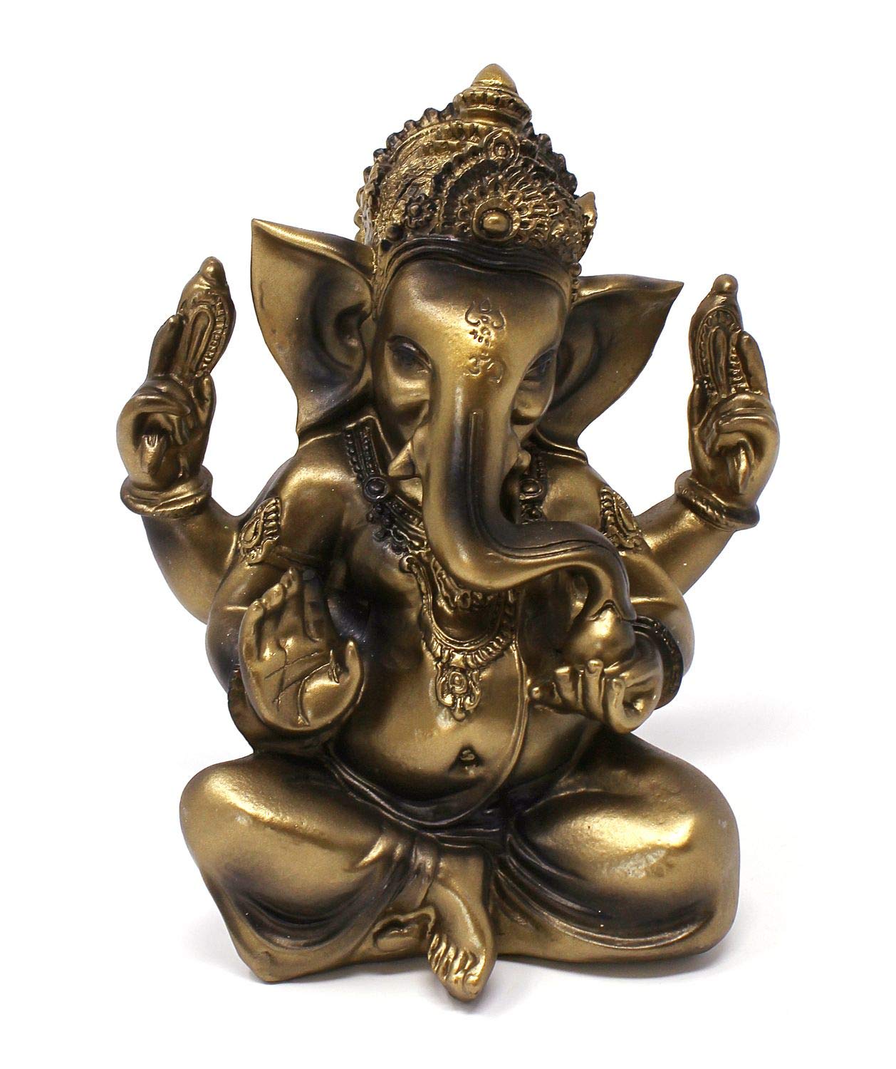 TEMPELWELT® Figurka dekoracyjna Ganesha czteroramienna 11 cm, polistan antyczny złoty, posąg boga słonia siedzący, Hinduski Bóg Ganesh Słoń, Budda Indie Azja