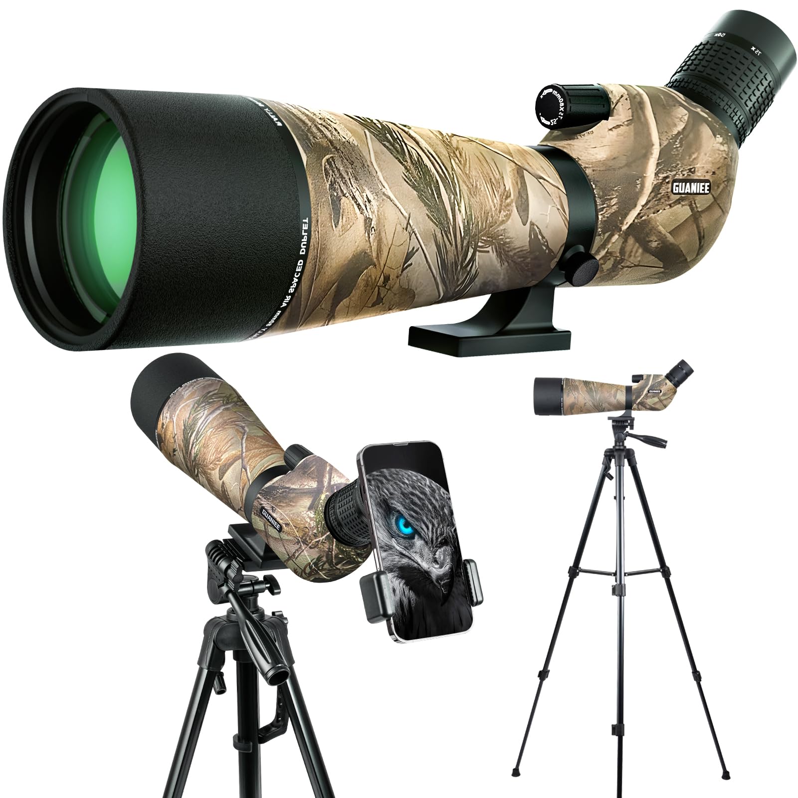 25-75x80 Spotting Scope for Target Shooting with Upgraded Tripod Carrying Bag and Phone Adapter Spotter Scope for Bird Watching, Wildlife Viewing Camo