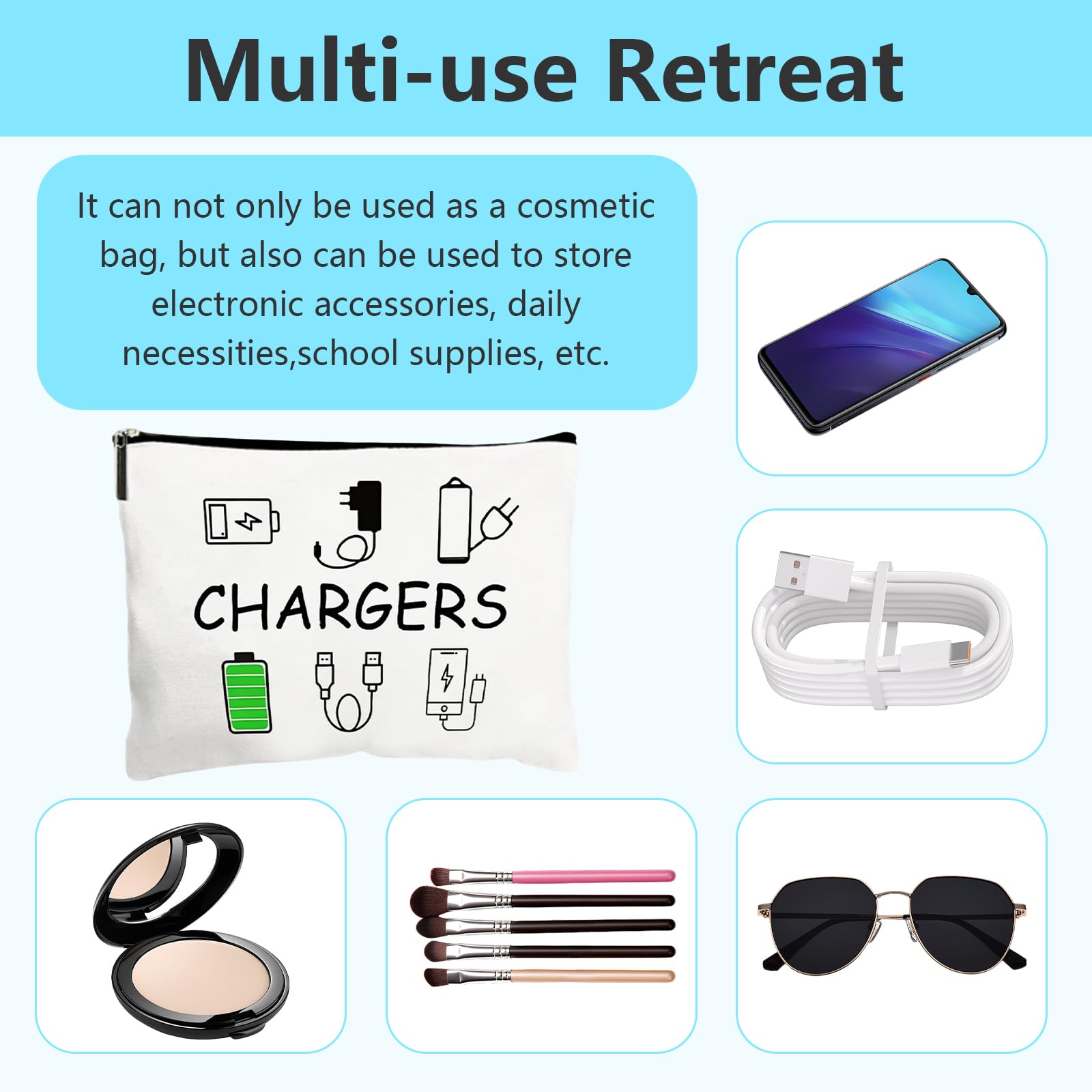 Organiser Bag - Homiladi Personalized Charging Cable Organizer & Toiletry Bag for Women, White - Image 4