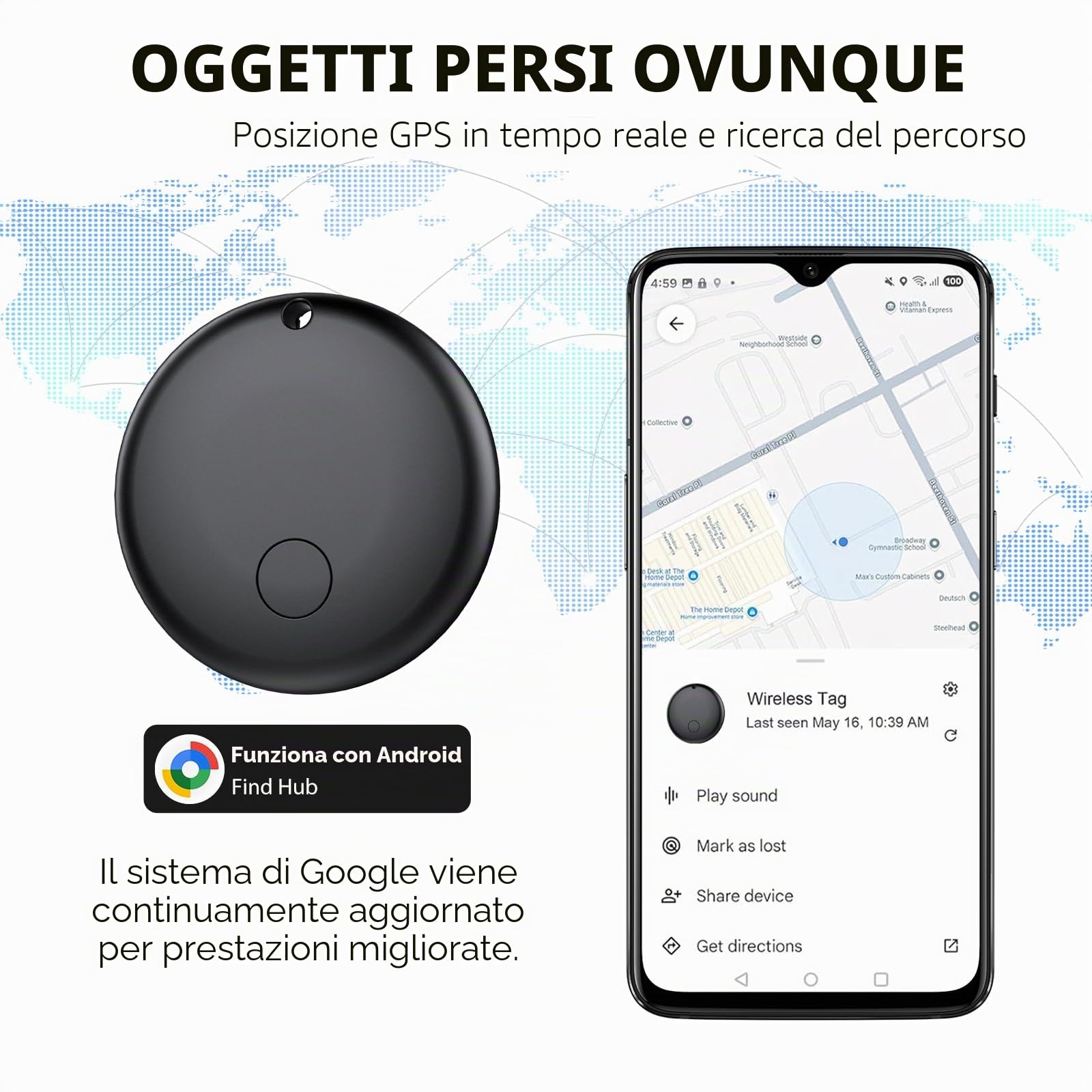 Android Smart Tag Tracker con Google Find Hub IP68 Impermeabile Bluetooth Localizzatore Custodia Protettiva 4 Nero