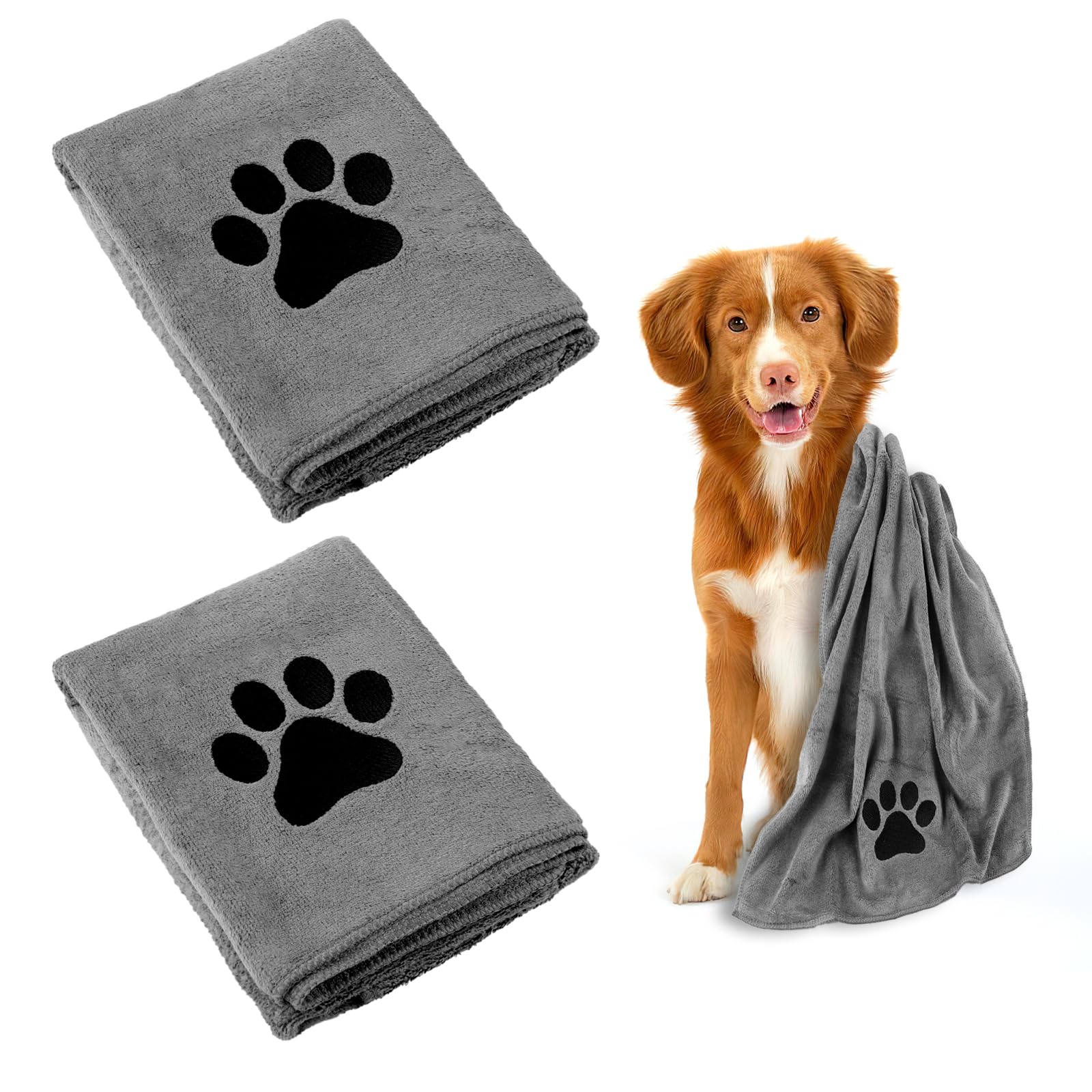 Deepton Hundehandtuch, 2 Stück Hundehandtuch Extra Saugfähig für Hunde Und Katzen, Schnelltrocknend Haustier Mikrofaser Handtücher, Hunde Handtuch für Katzen, Hunde Oder Andere Haustiere