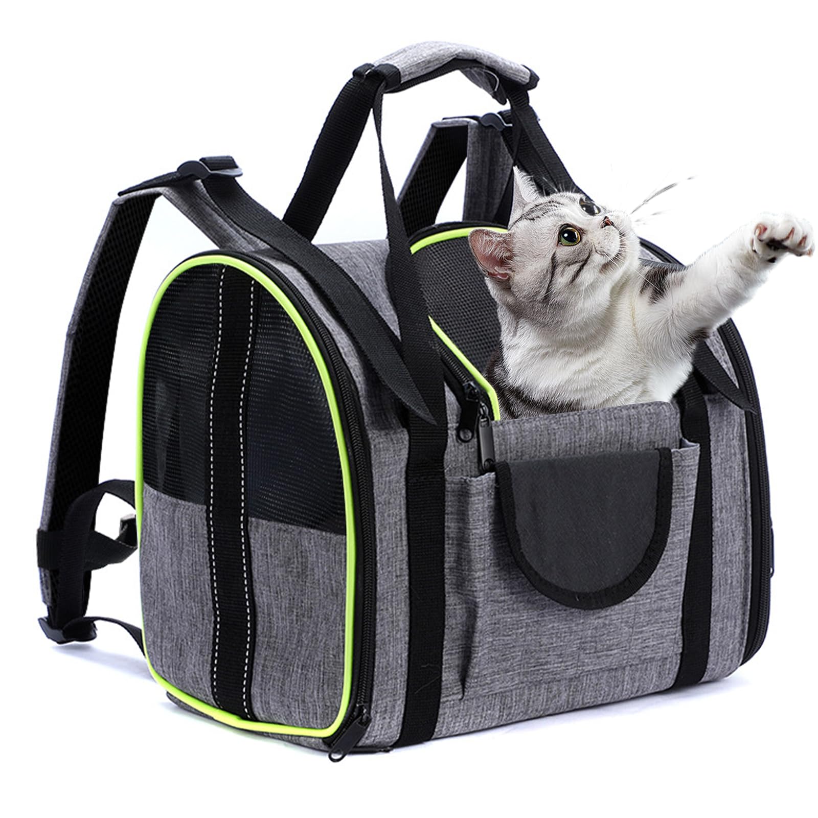 Erweiterbar Katzenrucksack, Katzen Rucksack, Hunderucksack für Katzen, Belüftetes Design, Faltbare, für Hunde Katzen Haustiere, 43 * 28 * 34cm