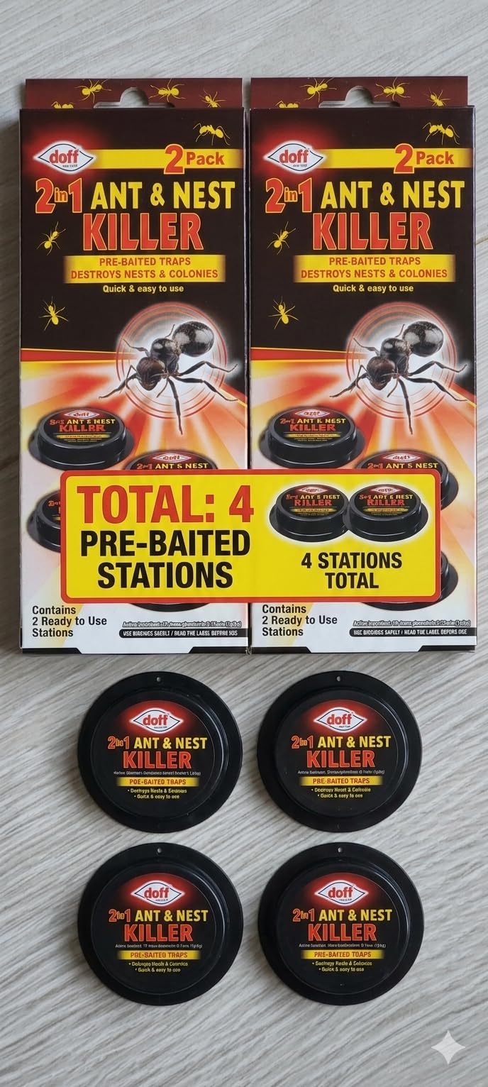 2-in-1 Ant Killer Bait Stations (2 Pack) - Pre-Baited Indoor & Outdoor Ant Traps - Destroys Nests & Colonies - Quick & Easy Pest Control (4 Bait Stations)