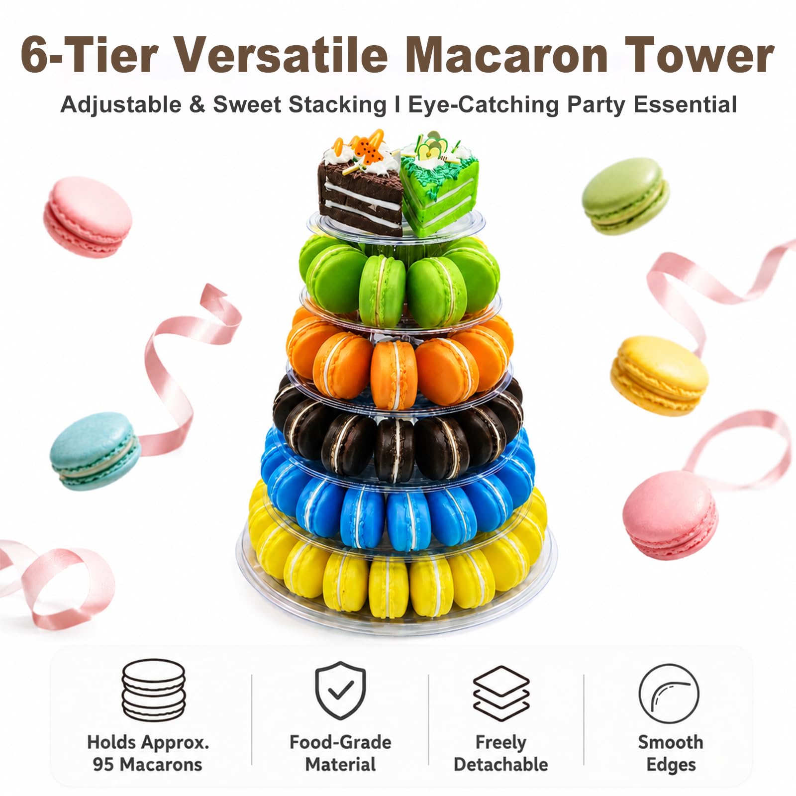 Torre espositiva per macaron trasparente | Torna modulabile da 2 a 6 ripiani, PVC alimentare, supporto rotondo per dolci, ideale per feste e matrimoni