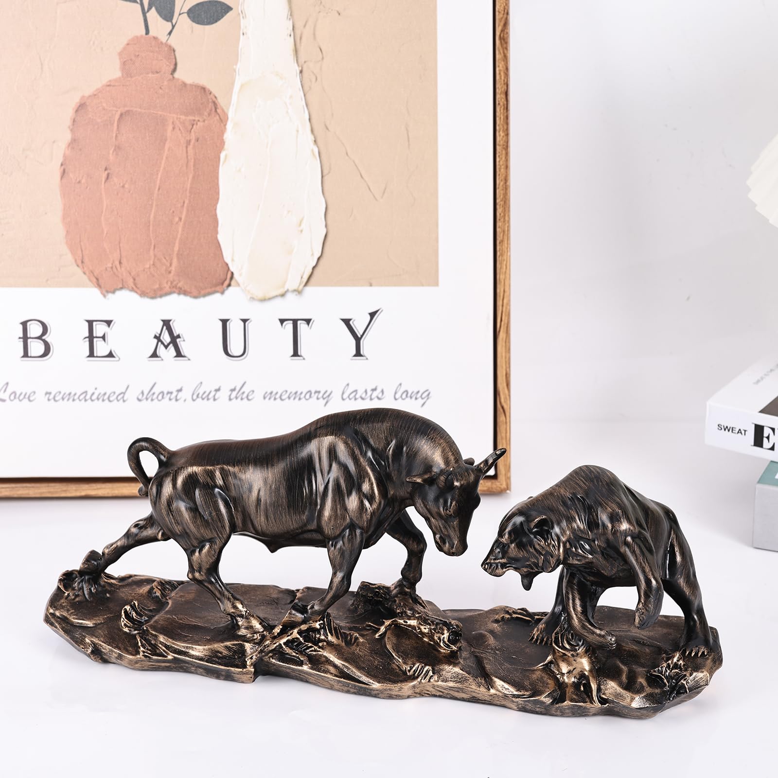 Estatua de toro y oso de Wall Street, escultura de animal de toro del mercado de valores de carga, figura única de toro contra oso, decoración de mercado de valores para oficina, hogar,