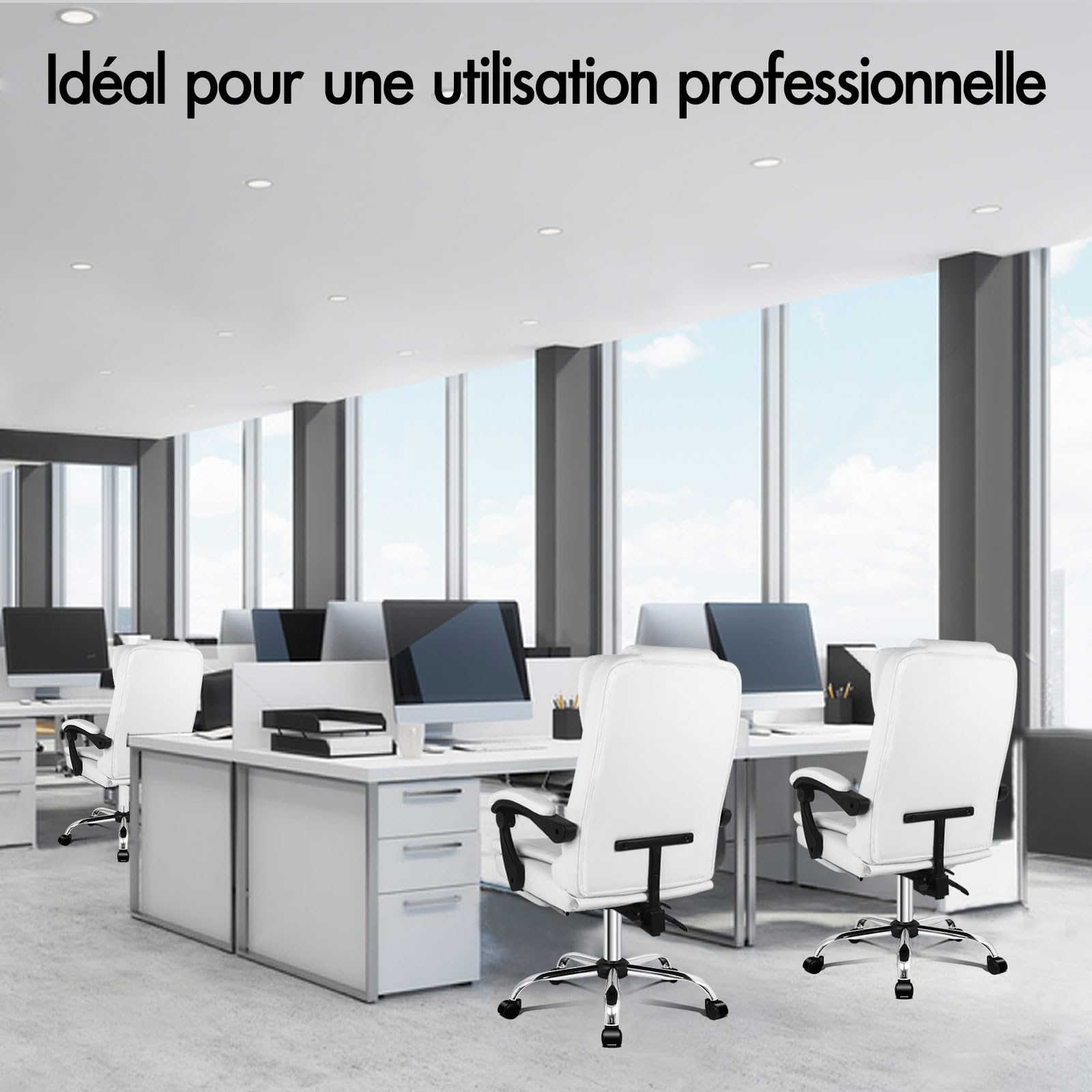ALFORDSON Chaise de bureau ergonomique, Fauteuil avec fonction de massage thermique, chaise d'ordinateur en cuir PU avec accoudoirs rembourrés et appui-tête souple, chaise pivotante à roulettes, Blanc