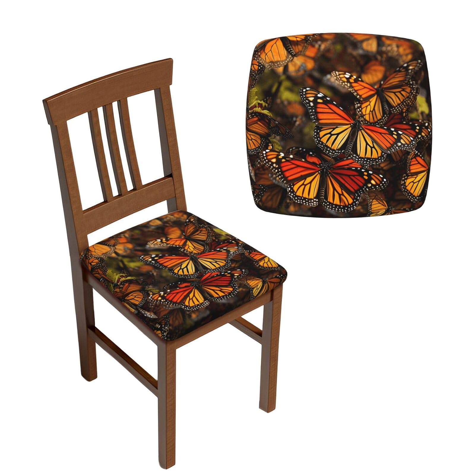FodPand 4PCS Dining Chair Covers for Dining Room Monarch Butterflies Chair Seat Cover Stretch Parsons Chair Slipcover Removable Washable Seat Cushion Slipcovers Cover for Kitchen Office
