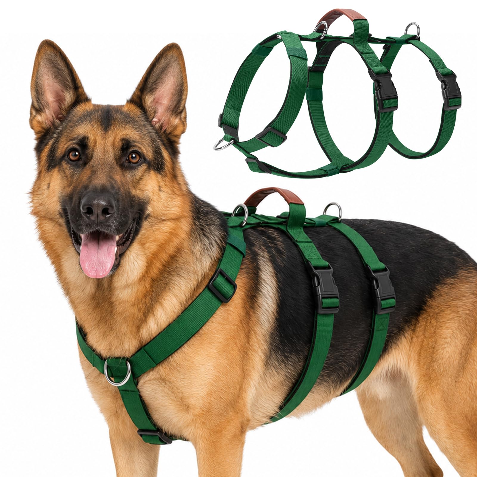 Anti Pull Dog Harness, Adjustable Soft Padded Breathable Pet Vest with Front Back Clips, Escape Proof No Choke Lightweight Dog Vest Harness for Medium Large Dogs Walking Running Training (Green, M)