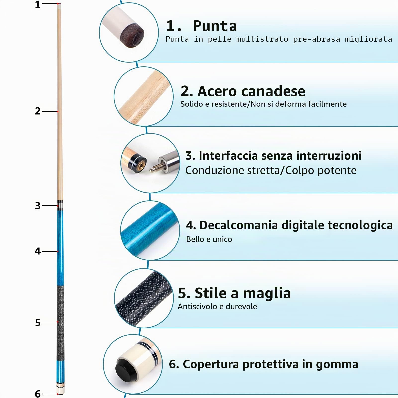 AKLOT Stecca da Biliardo 58" Legno di Acero per Adulti Professionisti 18-21 Once