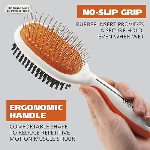 Miniatura 4 de Wahl Cepillo de cerdas de doble cara para mascotas premium con diseño patentado de pasador apilado, elimina el cabello suelto y estimula la piel