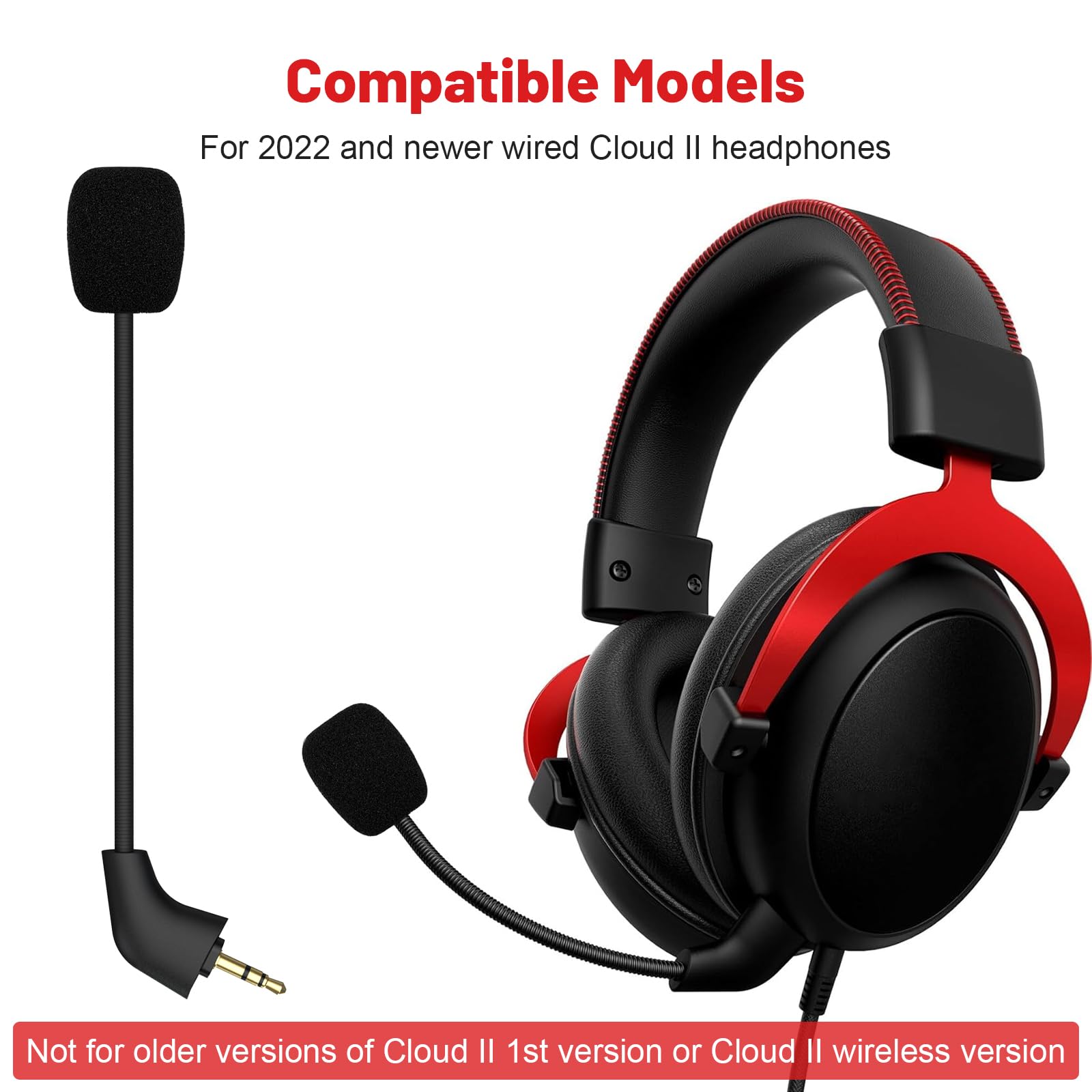 Micrófono De Repuesto De 3.5mm Con Brazo Flexible Para HyperX Cloud 2 (post-2021), Cloud Core, Cloud Pro Y Cloud X, Con Espuma Y Conector Oval