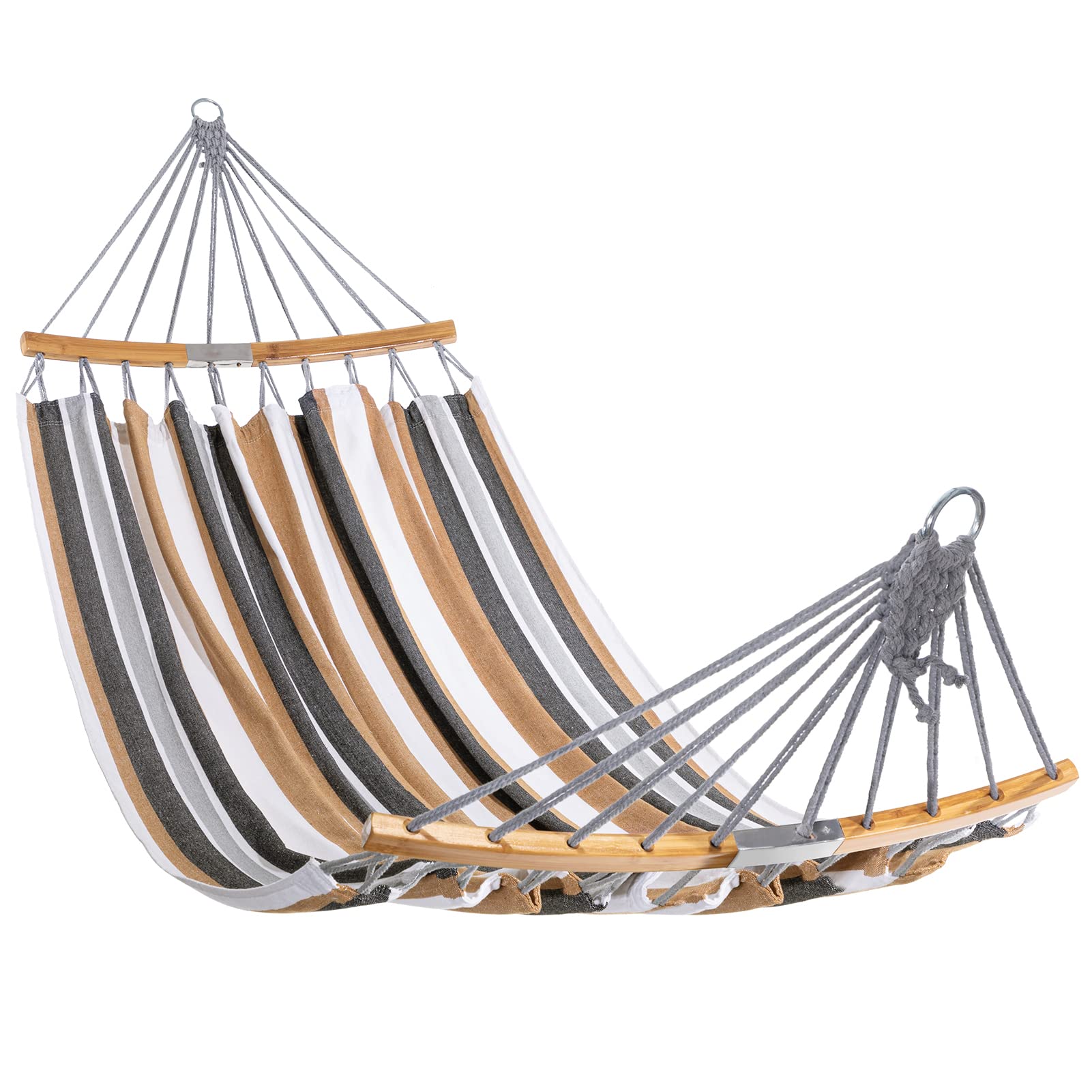 HBlifeHammock, Coffee 2 Person Cotton Canvas Portable Hammock, Sturdy and Comfortable Double Hammock for Tree, Camping, Backyard and Beach, Carrying Bag Included