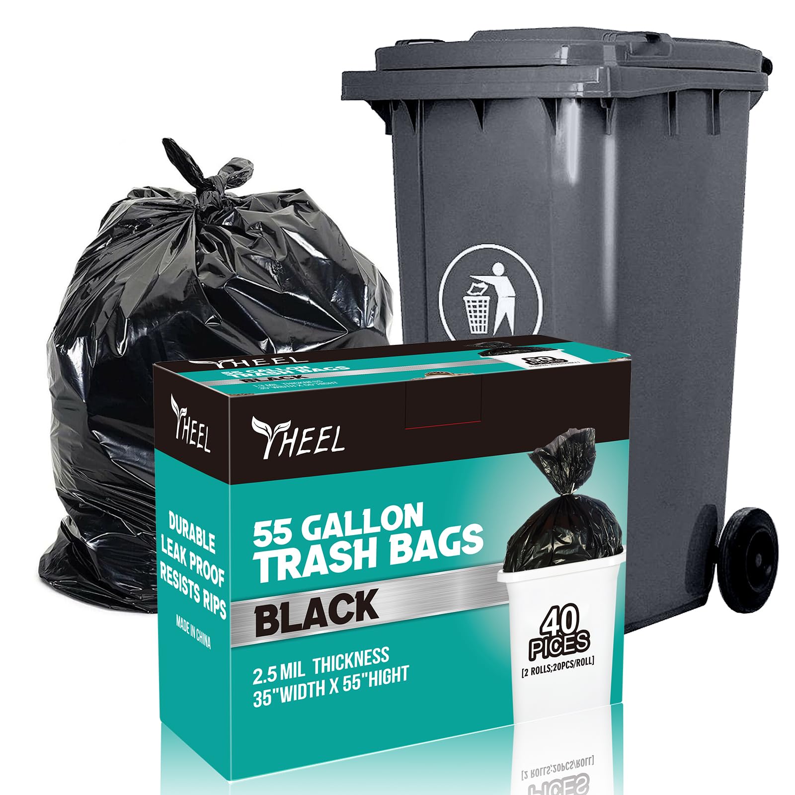 Delxo Lot De 100 Sacs Poubelle Noirs De 55 à 60 Gallons