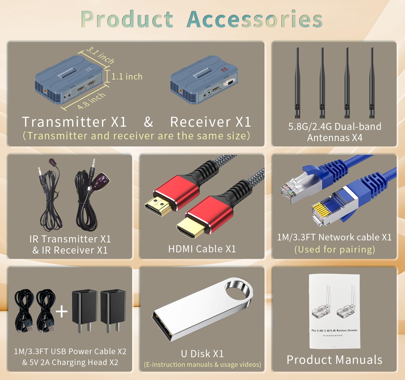 Kabelloser HDMI-Sender und -Empfänger | 4K 30HZ, HDMI Loop-Out, IR Extend, Dual Cooling Systems, 9 Kanäle