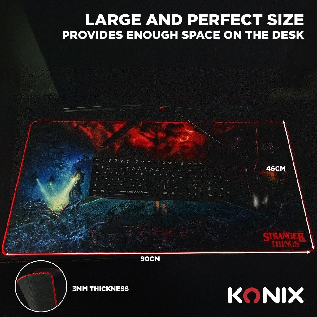 Konix Stranger Things XXL Gaming-Mauspad 90 x 46 cm - rutschfeste Mikrofaser-Oberfläche - Gummi - Mental Geißler-Motiv