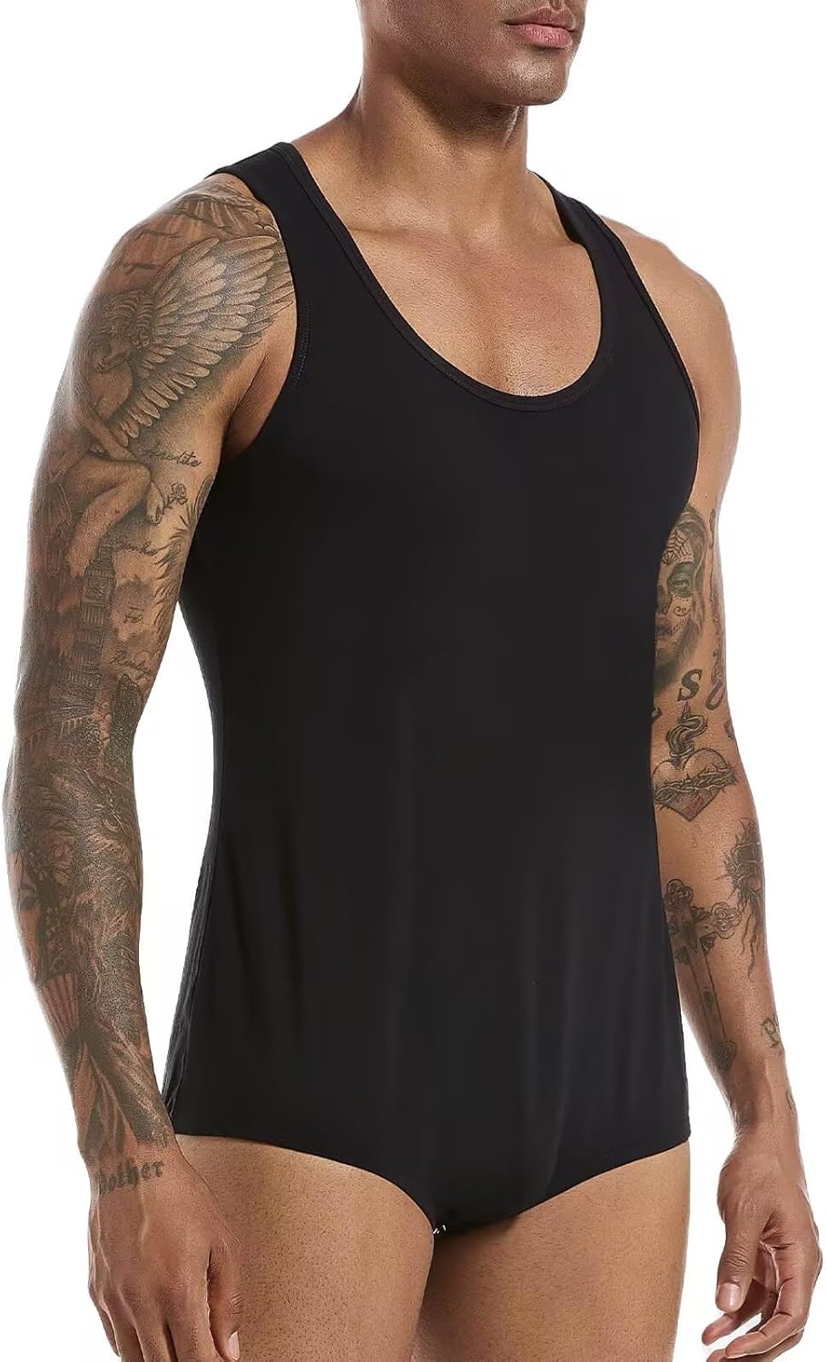 Landofgenie Mens Cotton Sleeveless Bodysuit Solid One-Piece Pajama Rompers for Men - Image 4