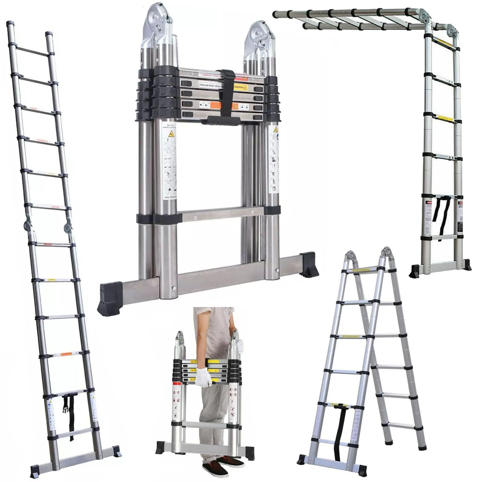 Telescopic Ladder Extendable Step Ladder Folding Multi Purpose Extension Ladders Portable A-Frame Ladder Stronger than others 3.8m/12.5ft(6.2FT+6.2FT)