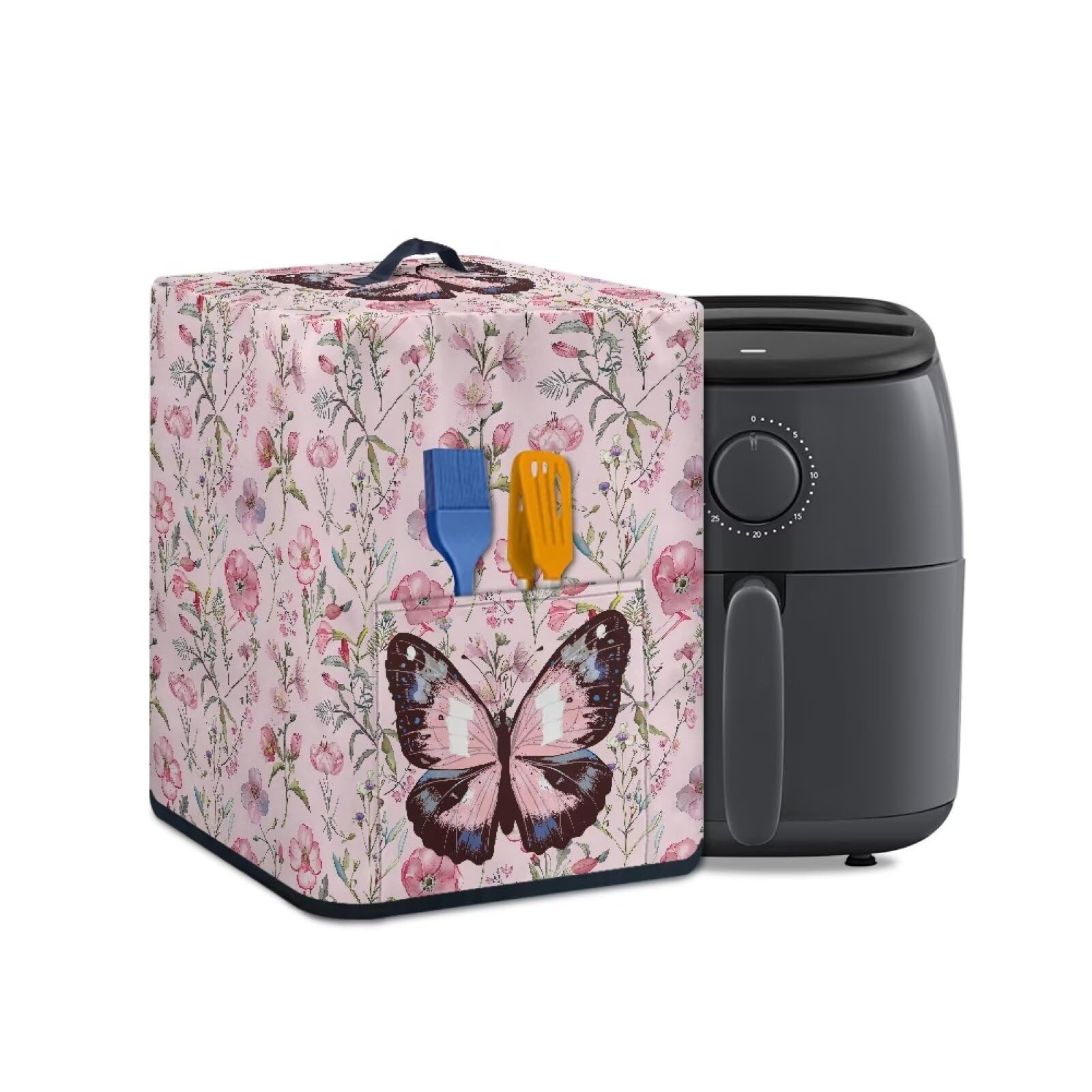 Pink Butterfly Air Fryer Cover Kitchen Accessories Scratch-proof Stain Resistant Small Appliance Cover with Pocket Washable Air Fryer