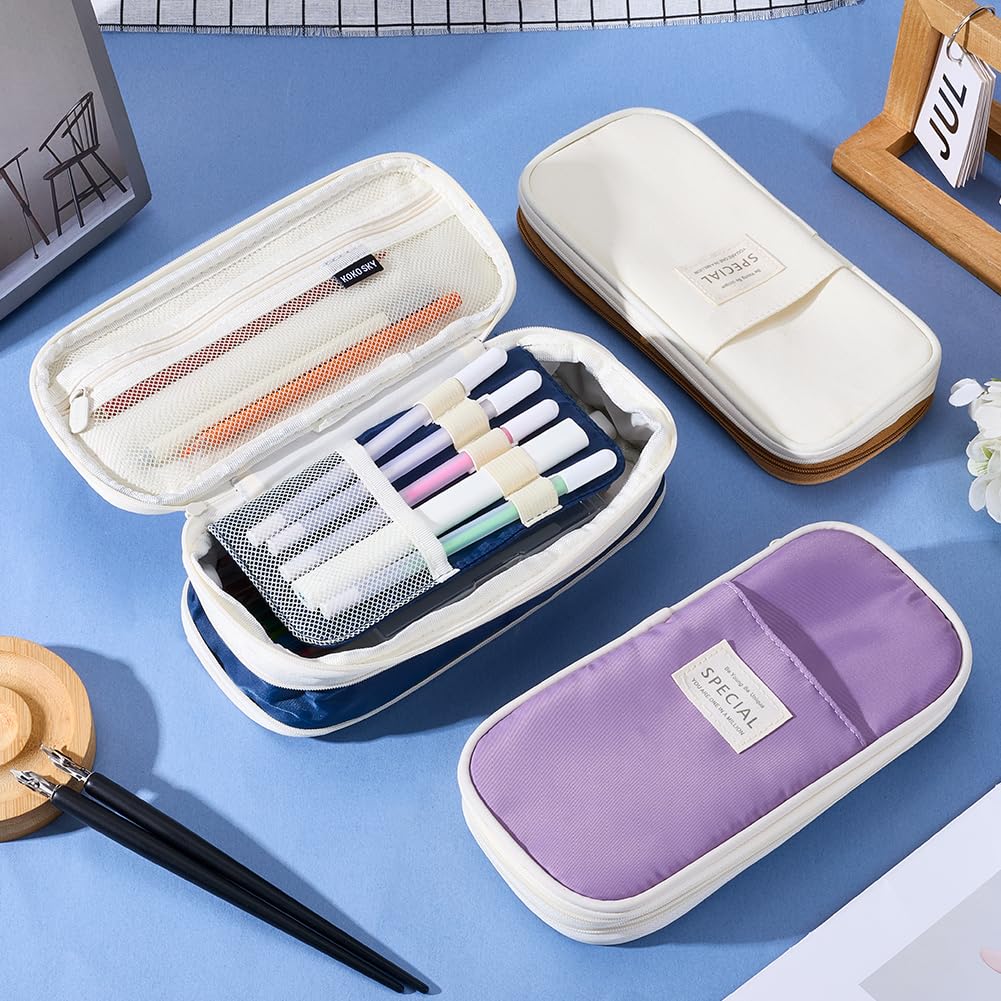GORGECRAFT Foldable Pencil Case Zipper Large Capacity Portable Pen Bag Pouch Storage Compartments Stationery Organizer Back to School Supplies for Office Students Journaling Travel Makeup Brush Violet - Image 3