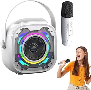 Máquina de karaoke, micrófono portátil, altavoz, dispositivo móvil individual, amplificador de música integrado, luces RGB para fiestas, conexión inalámbrica, mango fácil de llevar para casa, fiesta