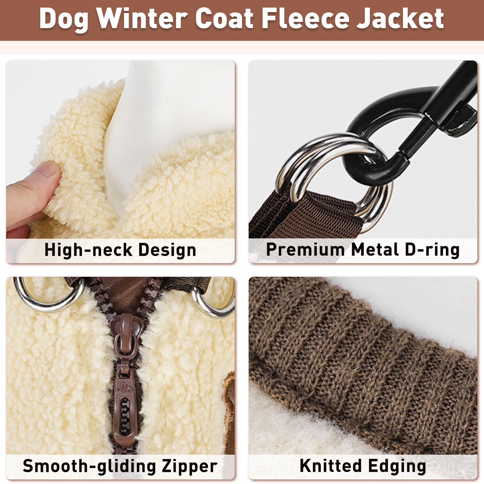 Abrigo de invierno para perro, chaqueta de forro polar para perros pequeños, marrón, L | Ropa de abrigo para cachorros, ropa para mascotas, forro de felpa