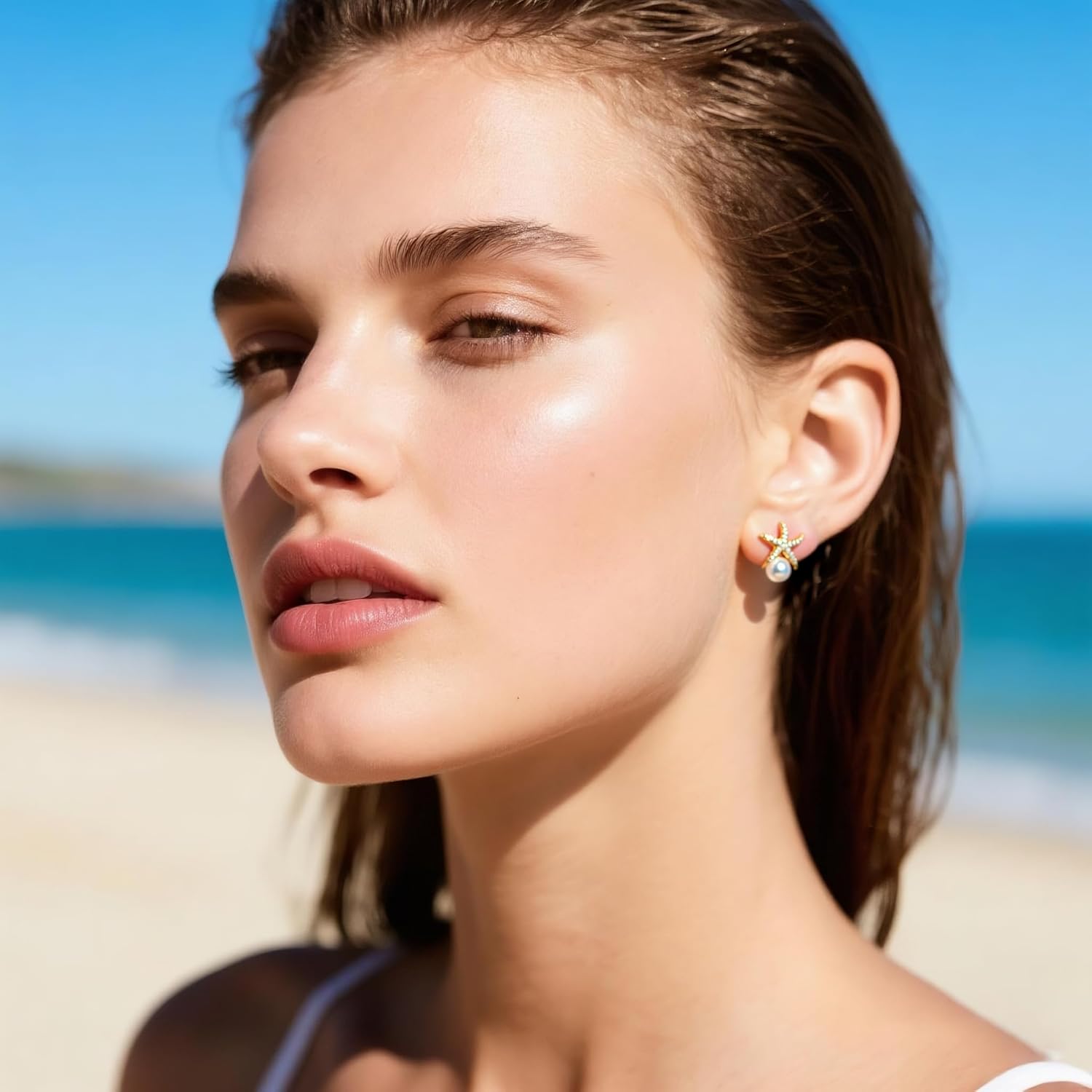 Starfish Earrings for Women Gold Silver Plated Stud Earring Mermaid Summer Beach Accessories Dainty Pearl Earring Boho Ocean Earrings Vacation Jewelry - Image 3