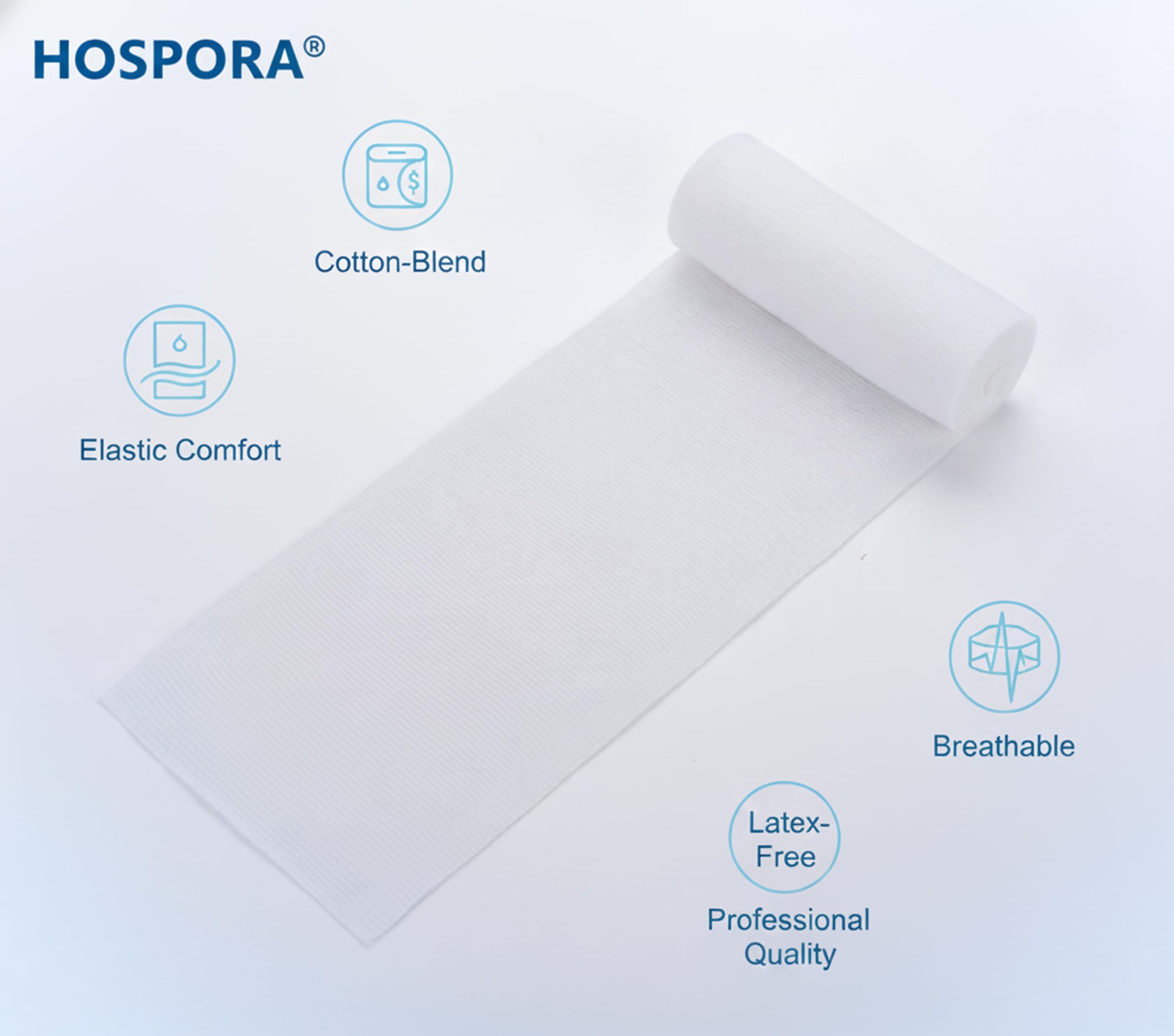 Hospora Rollo de gasa de algodón elástico médico, 4 pulgadas, paquete individual, gasa elástica enrollada de primeros auxilios, 24 paquetes