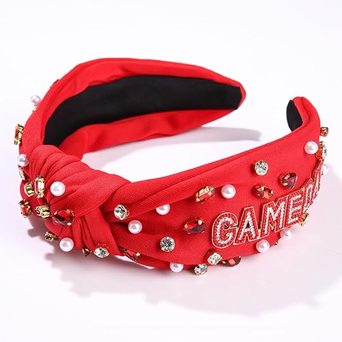 Miniatura 7 de Diadema de fútbol para mujer  Diadema con nudo superior de cristal con diamantes de imitación  Accesorios para el cabello de mamá de fútbol (negro)