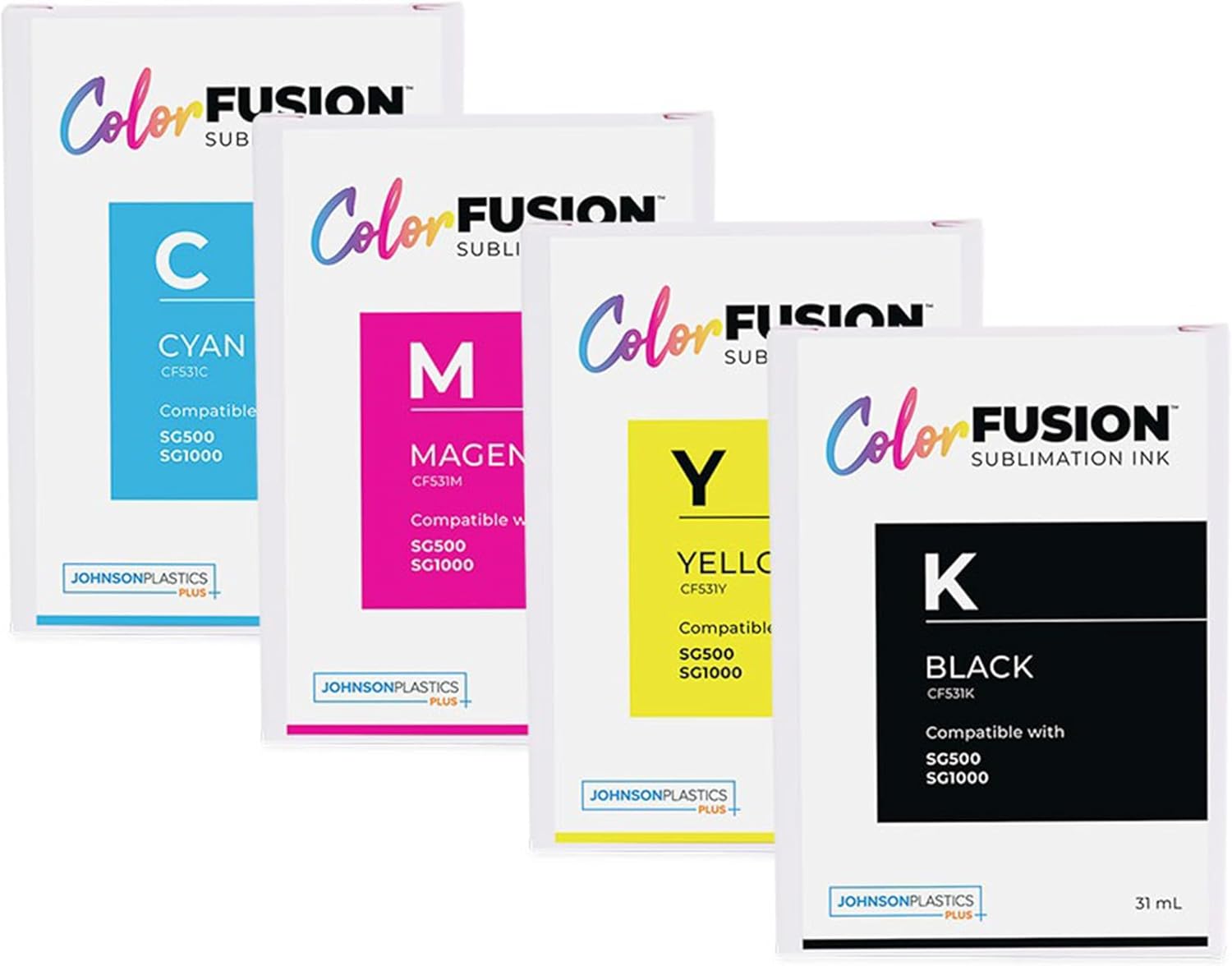Johnson Plastics Plus JPPlus ColorFusion Sublimation Ink Compatible with Sawgrass SG500/SG1000 31ml Each- Complete Set