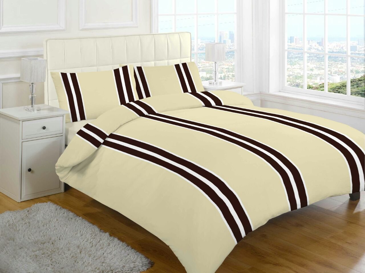 Goldstar® Brody Stripes Cream Flannelette Brushed Cotton Thermal Reversible Duvet Cover Set - King